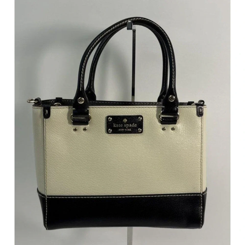 KATE SPADE Berkeley Lane Small Quinn Leather Satchel Black Cream NWOT